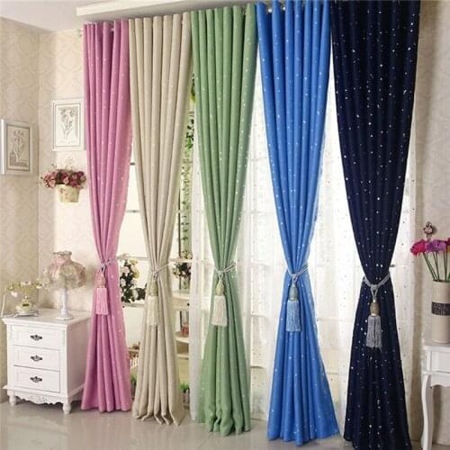 Shiny Silver Stars Blackout Curtains For Kids Child Bedroom Korean Style Window Voile Tulle Curtains For Living Room
