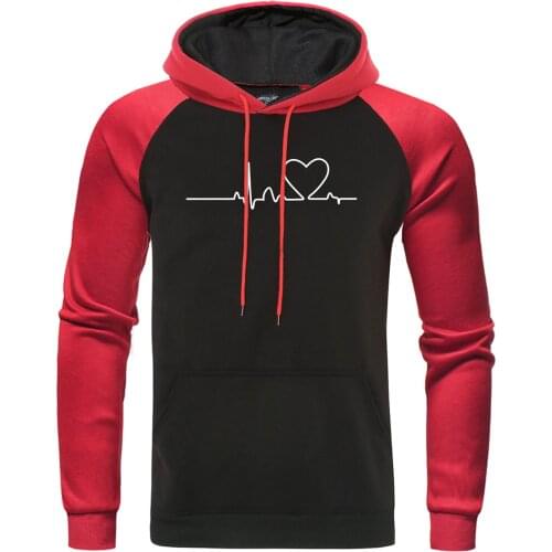 Letter Electrocardiogram Print Hoodie Sweatshirt Casual Fashion Raglan Hoodies Mens 2019 Winter Autumn Fleece Warm Men Pullover