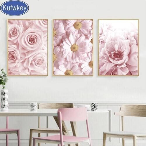 Triptych Diamond embroidery Pink Peony Rose Flower Plant 3 piece Diamond painting full drill square round Diamond mosaic set