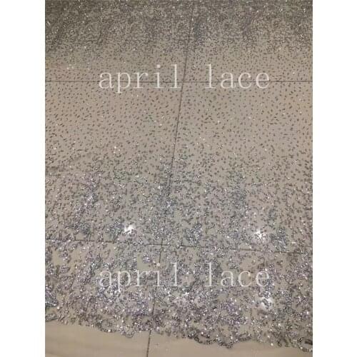 Stock 5yards luxury th03 # position silver color hand print glitter mesh tulle lace fabric for occasion/ sawing wedding dress