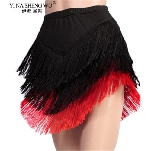 Womens Latin Dance Skirt Latin Fringed Tassels Skirt Irregular V-Shape Dance Skirt Latin Practice Skirt 8 Colour Big Size 5XL