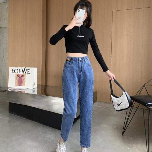 Woman Jeans Pants Spring 2021 High Waist Loose Elastic Waist Harem Pants Pantalones Vaqueros Mujer