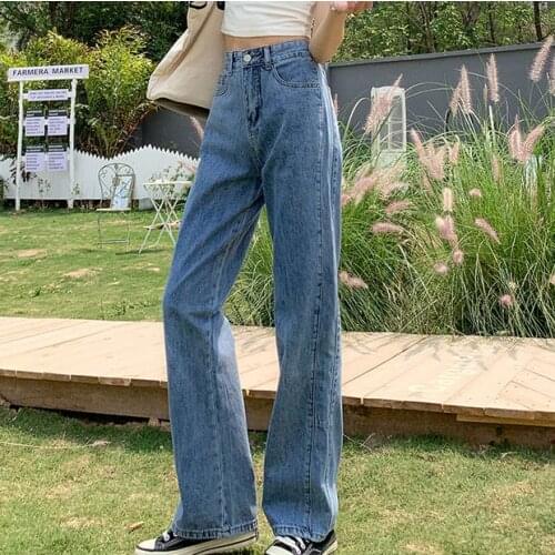 2021 New small wide-legged jeans women loose straight straight waist high waist jeans baggy jeans women Pockets