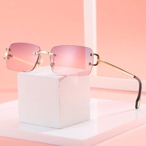 Womens Square Frameless Cut-edge Sunglasses Fashion Street Style Personality Small Glasses