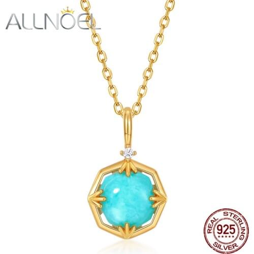 ALLNOEL Solid 925 Sterling Silver Pendant For Women Natural Amazonite White Crystal Pendant Gold-Plated Engagement Fine Jewelry