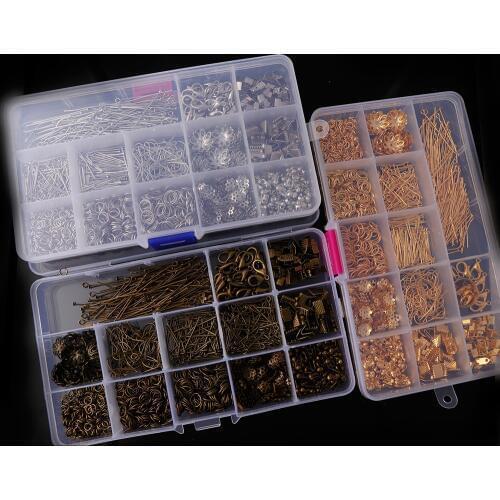 1Box About 160g DIY Jewelry Findings Material Beads Crimp Caps Pins Jump Ring Pins Box Sets Findings For Jewelry Supplies