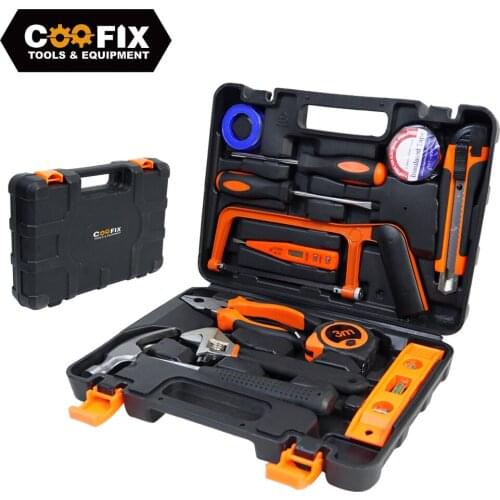 COOFIX 13PCS Hand Tool Sets General Household Repair Hand Tool Kit with Plastic Toolbox Screwdrivers Pliers Hammer Tool Set