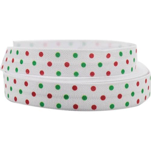 16mm Printed FOE ribbon with red and green dots best as hair ties, Christmas Print foe