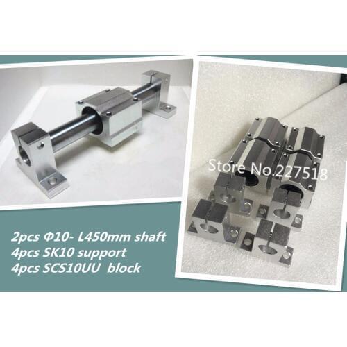 2pcs 10mm -L450mm linear round shaft +4pcs SK10 shaft support+4pcs SCS10UU block