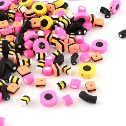 200pcs Mixed Shape Handmade Polymer Clay Beads for Jewelry Making Mixed Color 7~14x7~12x4~6mm Hole: 1mm