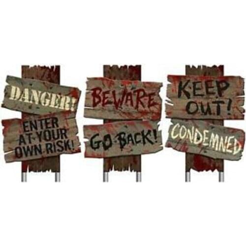 3pcs Halloween Decorations For Home Outdoor Halloweens Plastic Yard Signs Horrible Beware Props Guideboards Warning Sign Decor