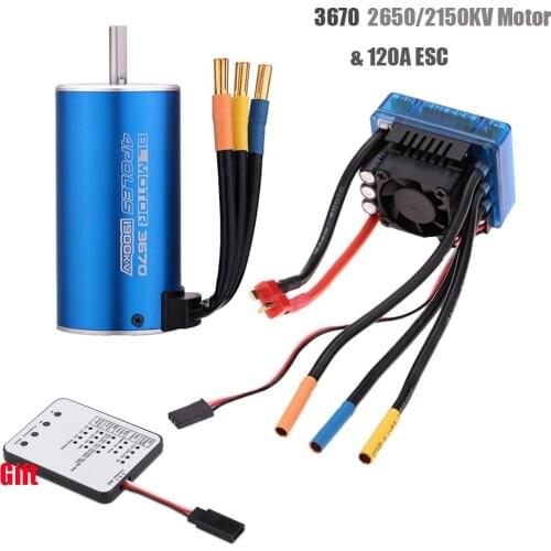 3670 2650KV 2150KV 1900KV 4 poles Sensorless Brushless Motor with 120A ESC& LED Programming Card Combo Set for 1/10 RC Car Truck