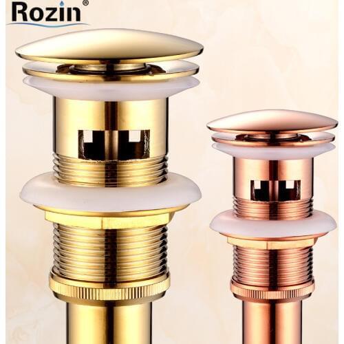Free Shipping Rose Gold /Golden Brass Basin Sink Pop Up Drain with Overflow Bathroom Waste Drainer