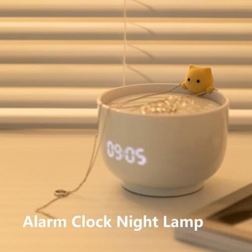 Alarm Clock Night Lamp Smart Control LED Digital Clock Electronic Desk Table Clock Cute Cat For Children Kids Home Decoration