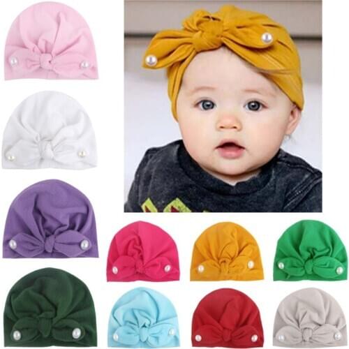 Baby Kids Boys Girls Soft Turban Cap Beanie Solid Bow Knot Wrap Hats Beanie Infant Gifts