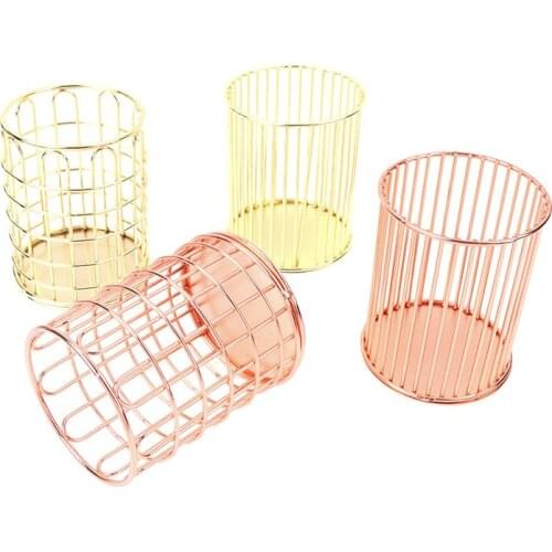 INS Desktop Pen Holder Office School Storage Case metal Gold Rose Gold Box Desk Pen Pencil Organizer Home Decor Makeup Storage