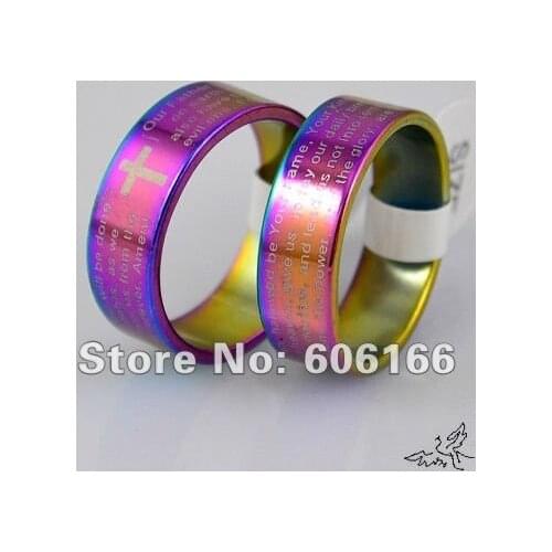 ENGLISH Bible Lords Prayer Cross Ring Multicolor Plated Stainless Steel Rings Fashion Religious Jewelry