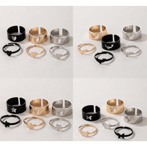 HuaTang Butterfly Heart Lover Couple Rings Set for Women Men Hollow Moon Star Rings Wedding Jewelry Friendship Gift кольца