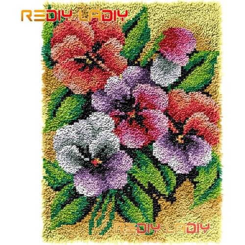 Latch Hook Rug Colorful Pansies DIY Carpet Rug Kits Chunky Yarn Needlework Knitted Floor Mat Crochet Lush Cushion Arts & Crafts