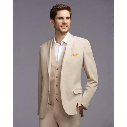 British Style Cream Men Suits Slim Fit Tuxedos Man Wedding Suit (jacket + pants + vest) Blazers Men Suits Best Man Suit