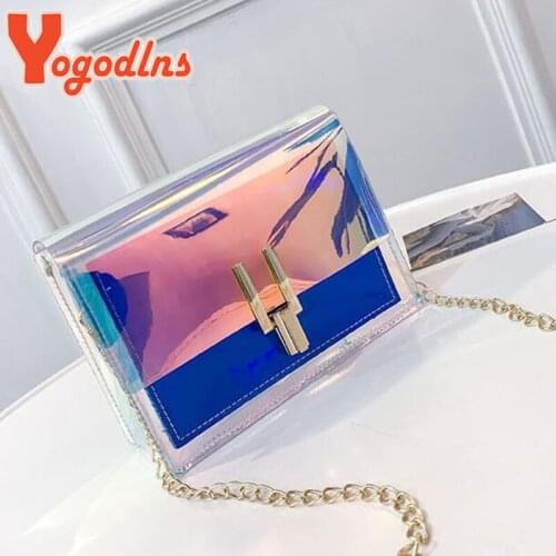 Yogodlns Laser Transparent Crossbody Bag Women Fashion Chains Shoulder Bag Small Messenger Bag Summer Beach Bag Lady Handbag sac