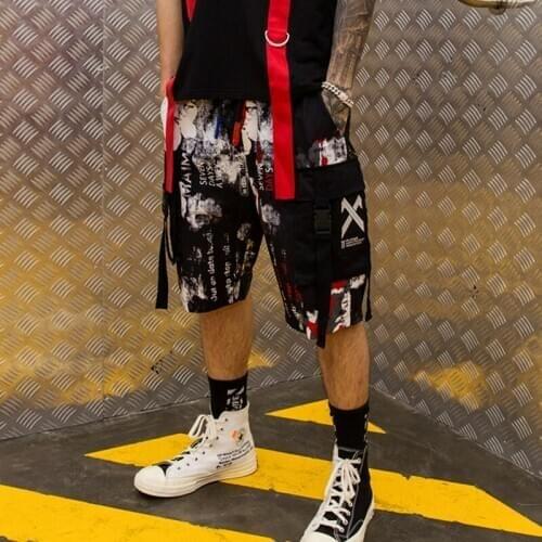 Summer floral half pant for men Hip hop style Elastic waist Black White