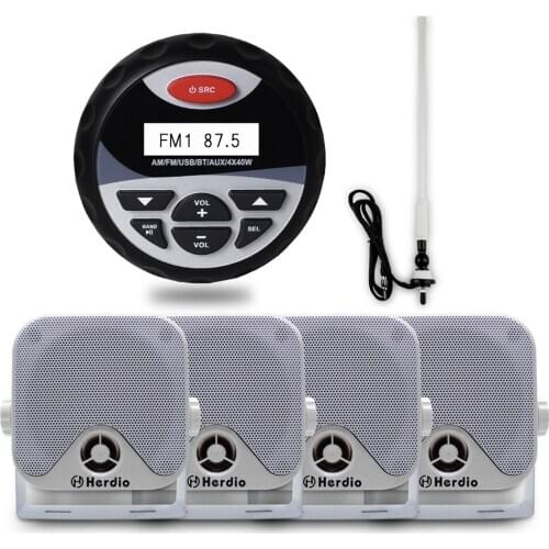 Marine Waterproof Boat Box Speaker Outdoor ATV UTV Speakers + Marine Waterproof Bluetooth Stereo Radio FM AM Audio + Antenna
