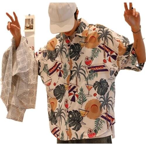 ICCLEK 2021 Hot Sale Hawaiian Flower Shirt Male Retro Hong Kong Flavor Casual Loose Beach Holiday Floral Couple Short Sleeve