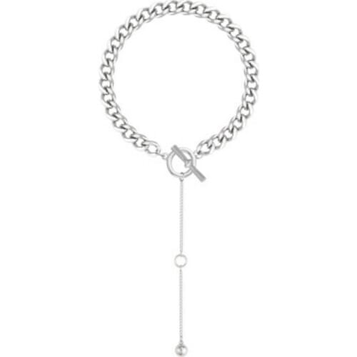 Ball Pendant Choker Necklace For Women Teen Girls Silver Hip Hop Ring Buckle Y Chain Collar Necklace Jewelry Party Birthday Gift