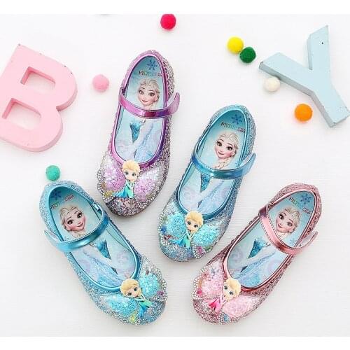 2021 spring autumn new Frozen Aisha sequins girls princess shoes little girls fashion non-slip crystal flat childrens shoes