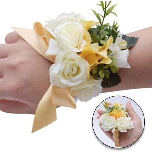New Wrist Flowers Silk Artificial Flower Party Wedding Decoration Groom Bride Bridemaid Bow Designed Wrist Corsages Hand Flower