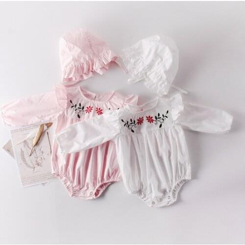 Newborn Baby Clothes Ruffle Baby Girl Clothes Embroidery Flower Infant Girl Romper Cotton With Hat Toddler Jumpsuit Overalls