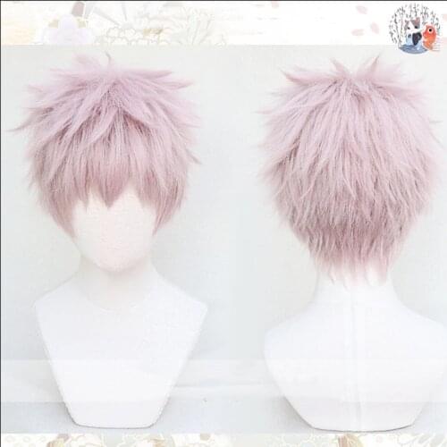 Anime Kemono Jihen Tademaru Shiki Cosplay Wig Short Mixed Pink Heat Resistant Synthetic Hair Wig + Wig Cap