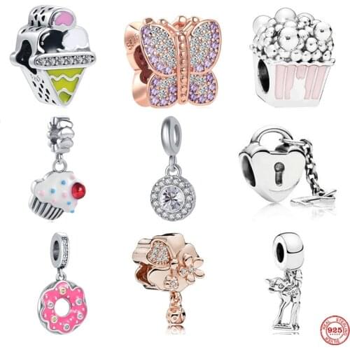 Popcorn Deer Lock Pendant Fine Bead Fit S925 Pandora Original Bracelet Charms Beads For Women DIY Jewelry