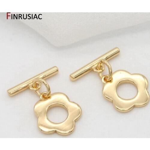 14K Gold Plated Flower Shape Toggle OT Clasps For DIY Bracelets Necklaces Making End Clasps Connectors Accessories