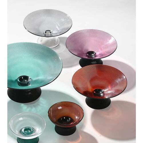 Nordic Glass Fruit Plate Decoration Modern Minimalist Home Living Room Dining Table Luxury Round Candy Snack Dried Fruit Plate