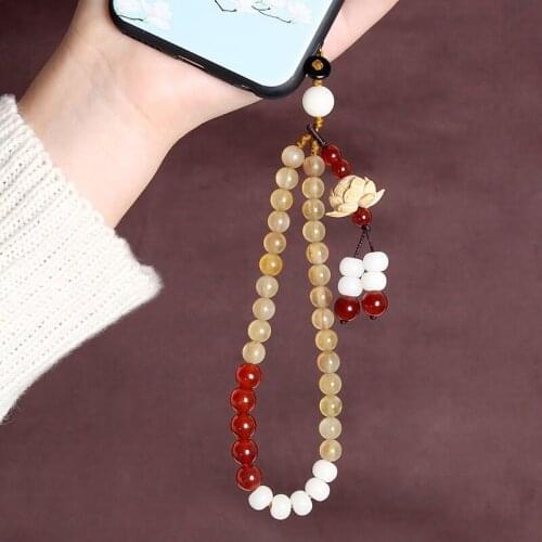 Mobile Phone Straps glass Lotus beads Wrist Straps Rope Phone Hanging Rope Strap Anti-lost Lanyard Short Strap For Phone