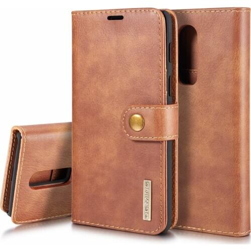 DG.Ming Vintage Cowhide Leather Bifold Wallet Case Detachable Back Cover Stand For LG G7 ThinQ V30 Plus OnePlus 8 Pro 1+6