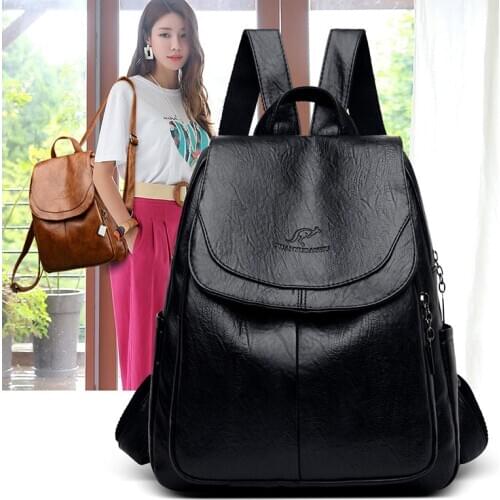 Womens Large Capacity Clamshell Backpack Solid Color PU Leather Casual Travel Packbag Female Trendy Designer Portable Backbag