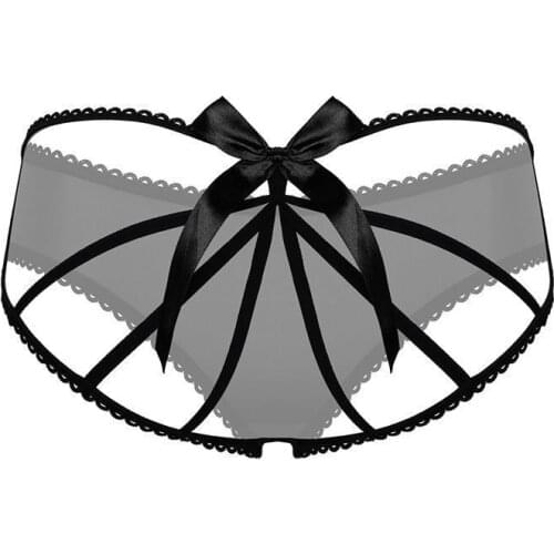 High Quality Sexy Women Thongs G Strings With Pearls Panties Lace Bow Briefs Erotic Transparent Underwear