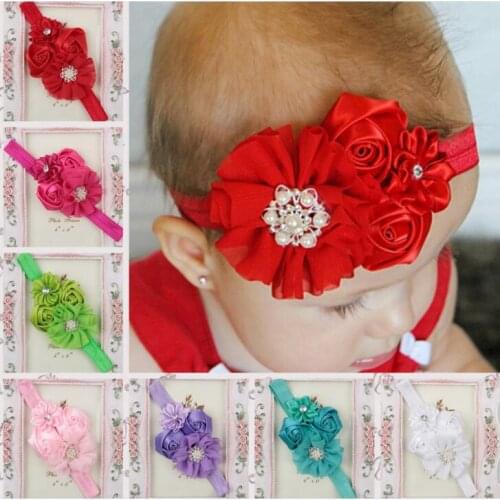 Yundfly Fashion Newborn Chiffon Rose Flower Headband Kids Floral Headbands Handmade Elastic Headwear Children Hair Accessories