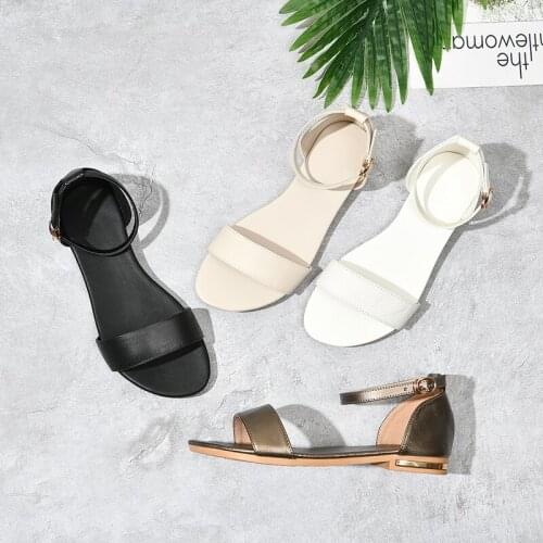 SKLFGXZY Summer Sale Women Fashion Leather Sandals With Low Womens Shoes Real Cowhide Cool Sandals Big Size 34 -46