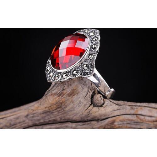 2019 new S925 sterling silver jewelry Thai silver garnet silver ring female fashion womans ring ladies ring