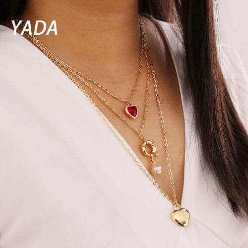 YADA Bohemia Simple Fashion Imitation Pearl Present&Necklace For Women Love Heart Statement Jewelry Pendant Necklaces SE210023