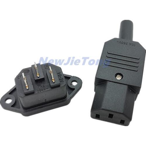 1PC AC250V 10A 3pin IEC C13 AC04 Power Supply Plug Socket Adapter Copper Male Plug & Female Jack Rewirable Cable Wire Connector