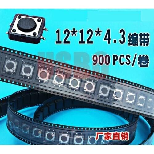 12*12*4.3/4.5/5mm Taping Electronic Component Hand Push Button Switch SMT Touch Tact Switch 4 Pins Black