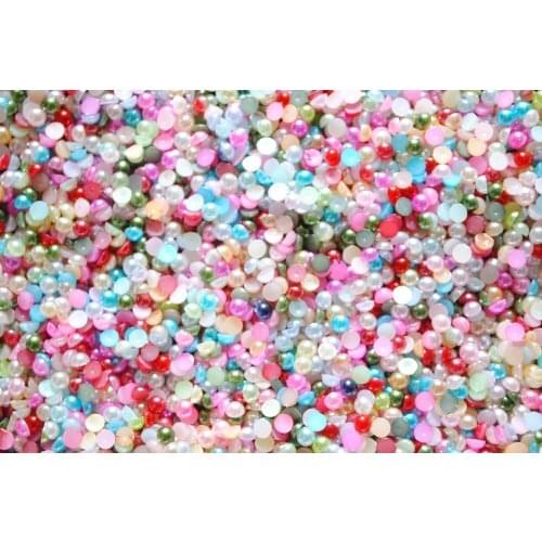 2mm,4mm,6mm,8mm,10mm,12mm,14mm Mix Colors Flat back ABS round Half Pearl beads, imitation plastic half pearl beads