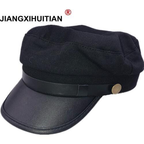 2018 selling fashion woolen beret cap for women men navy hat with leather visor outdoor travel hats women winter warm caps