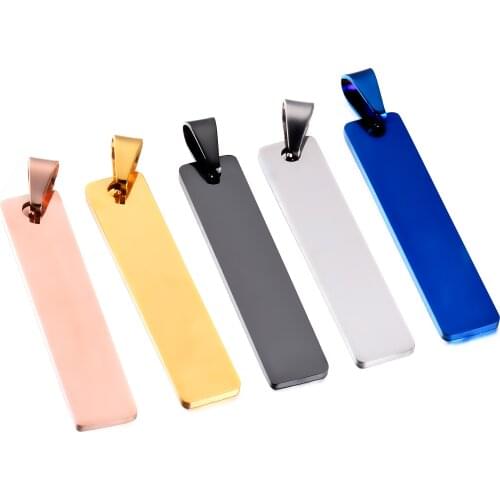 5Pcs Mirror Polish Pendants Stainless Steel Stamping Blank Dog Tags Pendant Necklace Jewelry Findings 45mm*10mm