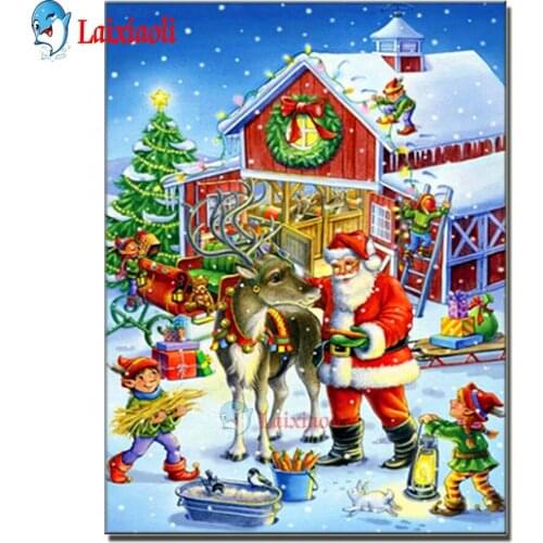 5D Santa Claus Diamond Painting skill Cross Stitch DIY Full Round Rhinestone needlework Embroidery Christmas decoration scene